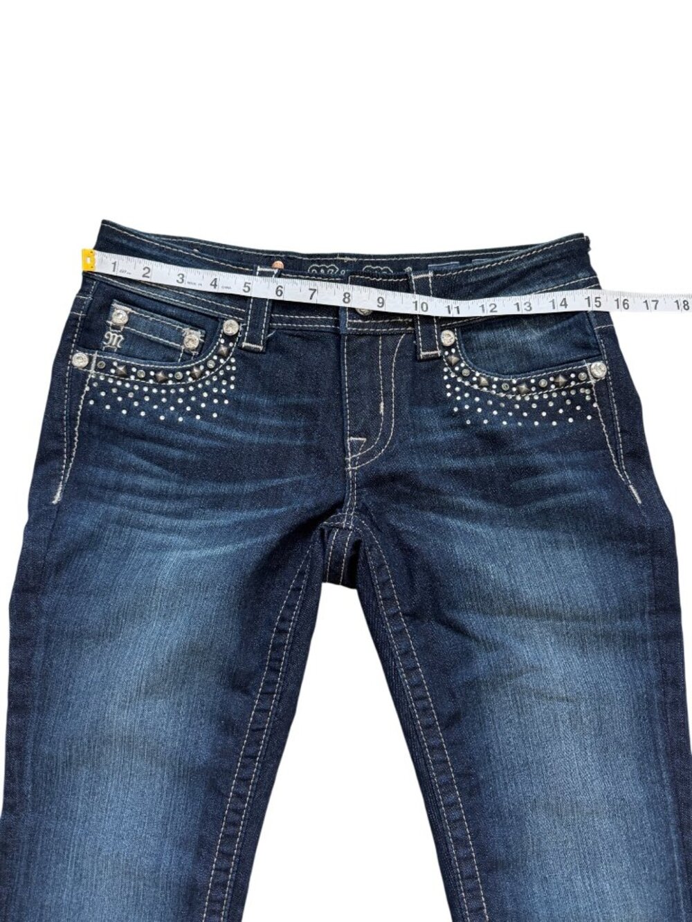 Miss Me Womens Size 27 Bootcut Jeans Dark Wash Buckle JE5454B4R Studded Pocket - Picture 6 of 10
